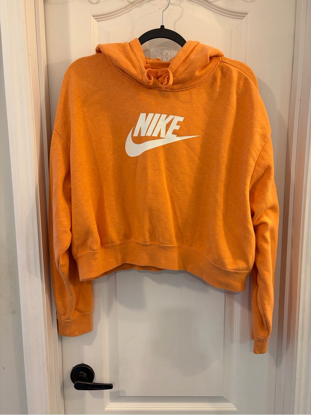 Nike Women's Orange Cropped Hoodie with White Swoosh